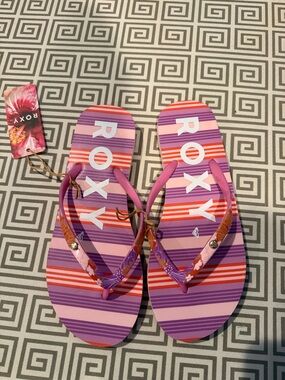 Roxy Striped Flip Flops in Pink, Purple & Orange NWT
